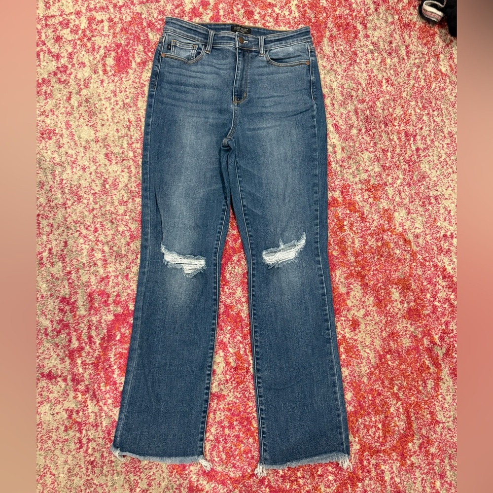 Judy Blue Women's Straight Leg Distressed Jeans - Blue